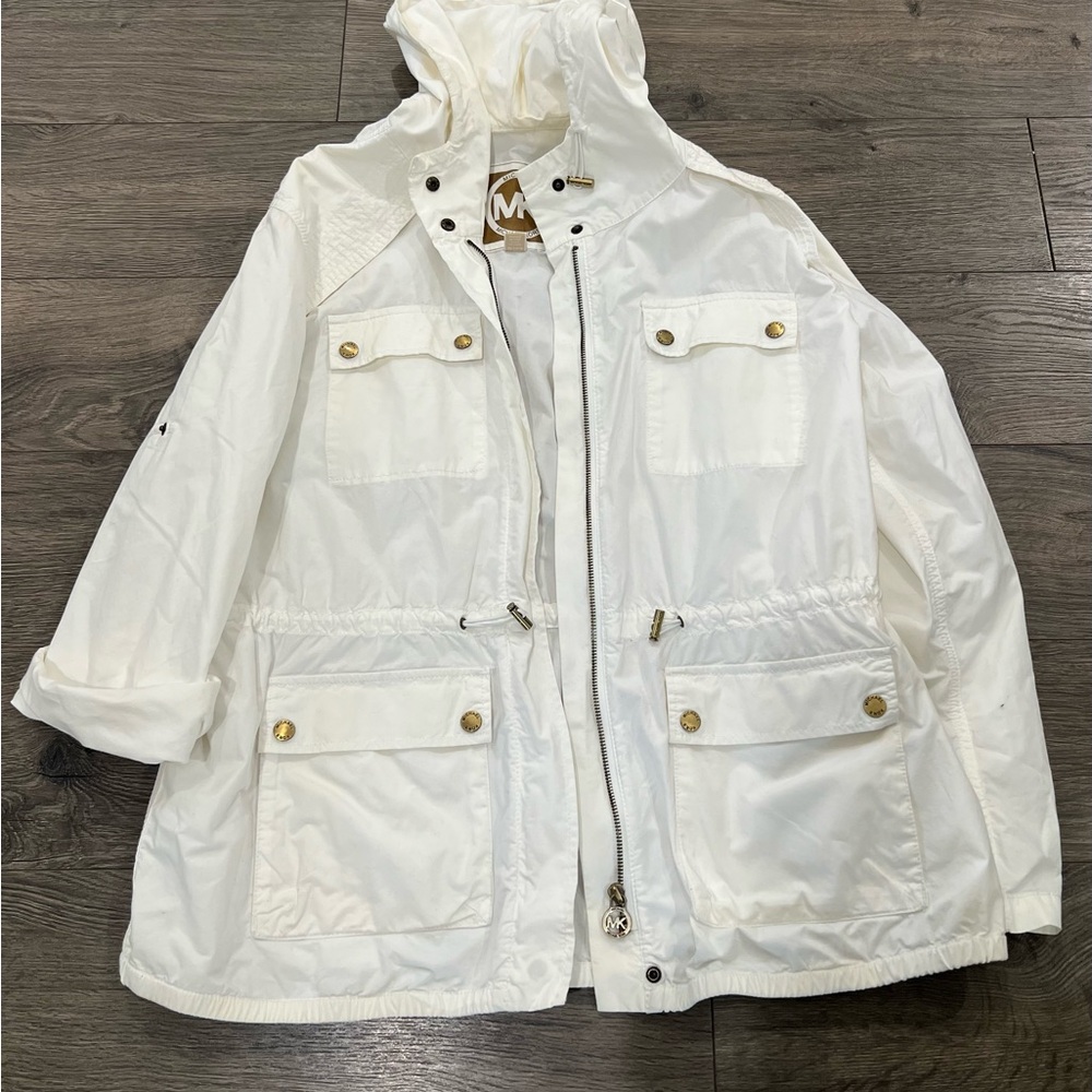 Michael Kors White Utility Jacket with Gold Accents
